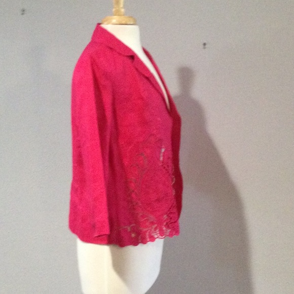 Chico's Hot Pink Cutout Linen Open Front Jacket Size 0/S/4 - Picture 5 of 16
